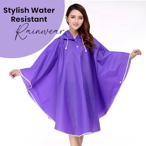 HACER EVA Raincoat Poncho 160 GSM with Adjustable Hood Full Sleeves Knee Length Universal Size Water Resistant Outdoor Rainwear for Women Camping Trekking Hiking (Pack of 1, Purple) - Image 3