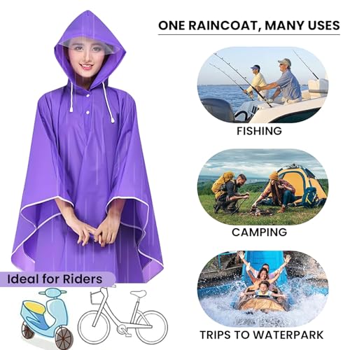 HACER EVA Raincoat Poncho 160 GSM with Adjustable Hood Full Sleeves Knee Length Universal Size Water Resistant Outdoor Rainwear for Women Camping Trekking Hiking (Pack of 1, Purple) - Image 5