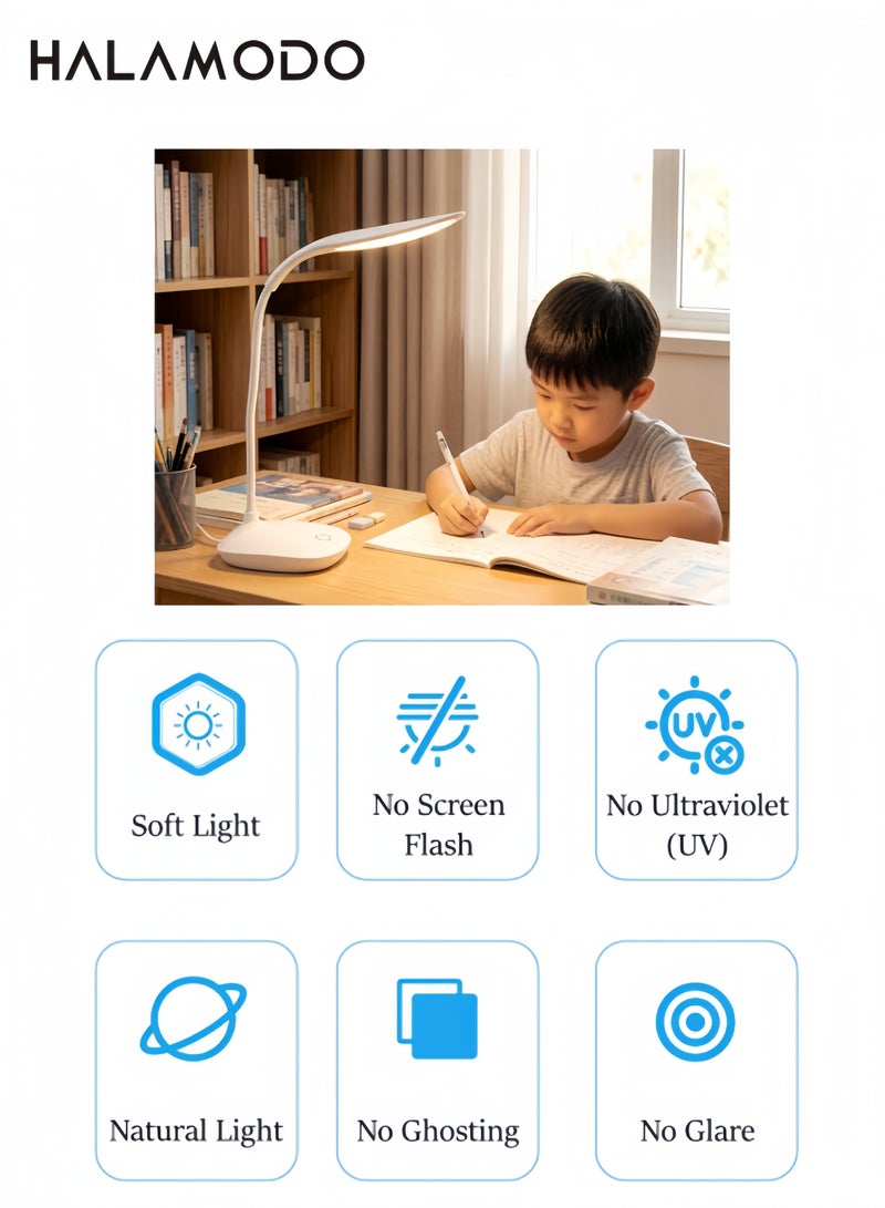 Desk Lamp LED Desk Light with 3 Color Modes Touch Control Stepless Dimming Table Lamp Touch Control Eye Caring Flexible Gooseneck Portable Reading Light for Dorm Study Office Bedroom - Image 2