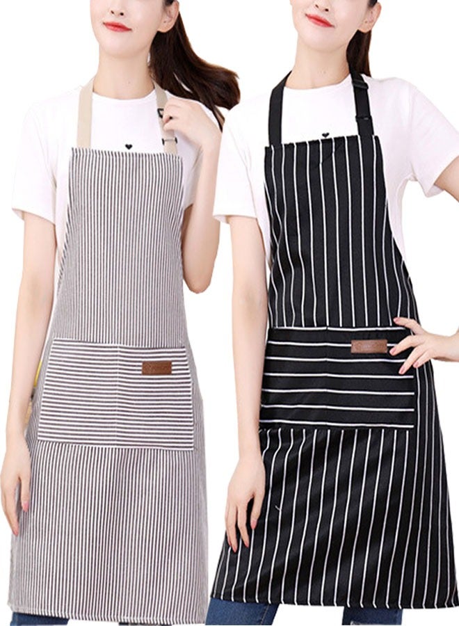 وهاواي 2 Pack Kitchen Cooking Aprons, Adjustable Bib Chef Apron with 2 Pockets Soft Aprons for Men Women (Black and Brown Stripes) - Image 1
