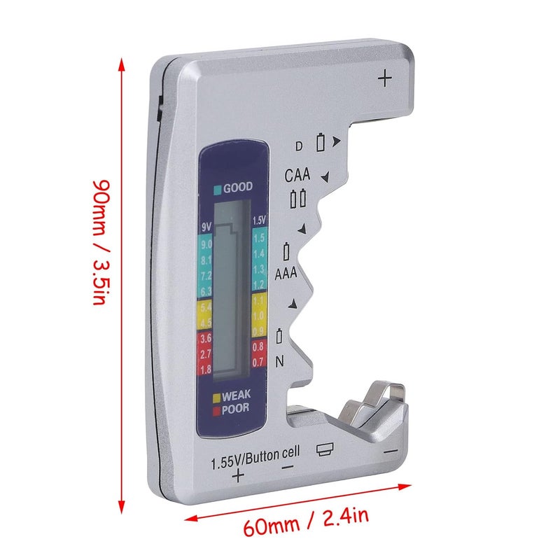 Ejoyous Digital Battery Tester, Universal Battery Checker Battery Capacity Detector for D C AA AAA D N 9V 1.5V Button Cell Rechargeable Battery (Black) (Silver) - Image 3