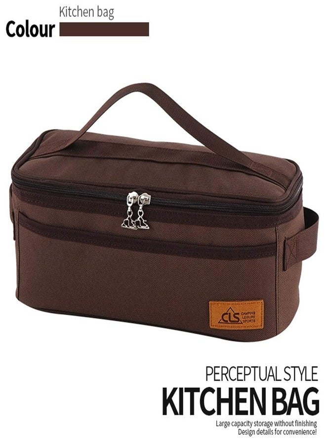 CfoPiryx Camping Travel Cooking Utensils Organizer Travel Bag with Net Pockets, Portable Pouch for BBQ Camp Cookware Kitchen Kit,13x5.1x4.9inch (Oxford Cloth, Nylon, Metal) - Image 4