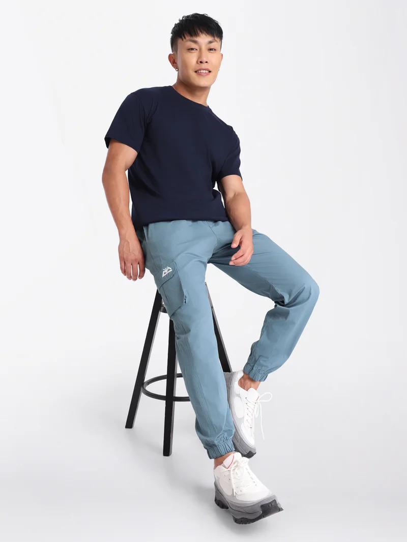 Beyoung Smoky Blue Cotton Cargo Joggers