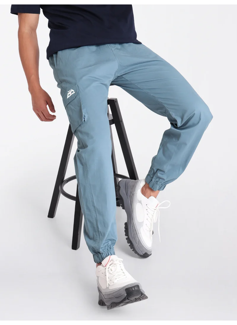 Beyoung Smoky Blue Cotton Cargo Joggers