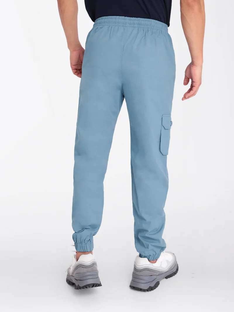 Beyoung Smoky Blue Cotton Cargo Joggers