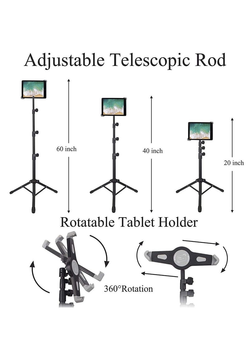 IPad and Mobile Phone Tripod Stand,Height Adjustable 20 to 60 Inch with 360 Degree Rotating Tablet Holder for iPad Air,iPad Pro and More 9.5 to 14.5 Inch Tablets - Image 4