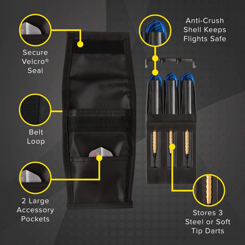 Casemaster Single Black Dart Case with Solid Plastic Insert and Flexible, Tough Nylon Covering, Holds 3 Steel Tip and Soft Tip Darts, Hard Shell Keeps Flights in Perfect Shape - Image 1