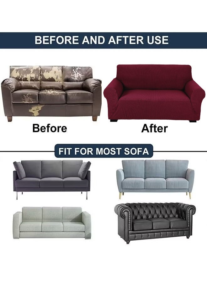 Fabienne Stretch Fit 4-Seater Sofa Cover Soft Brushed Fabric Couch Cover Exquisitely Full Coverage Furniture Protector Slipcover Four Seater Fits on Standard and Recliner Sofa 235-300cm Size Burgundy  - Image 5