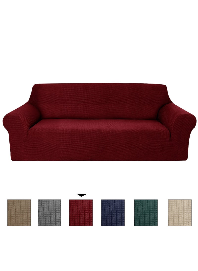 Fabienne Stretch Fit 4-Seater Sofa Cover Soft Brushed Fabric Couch Cover Exquisitely Full Coverage Furniture Protector Slipcover Four Seater Fits on Standard and Recliner Sofa 235-300cm Size Burgundy  - Image 4