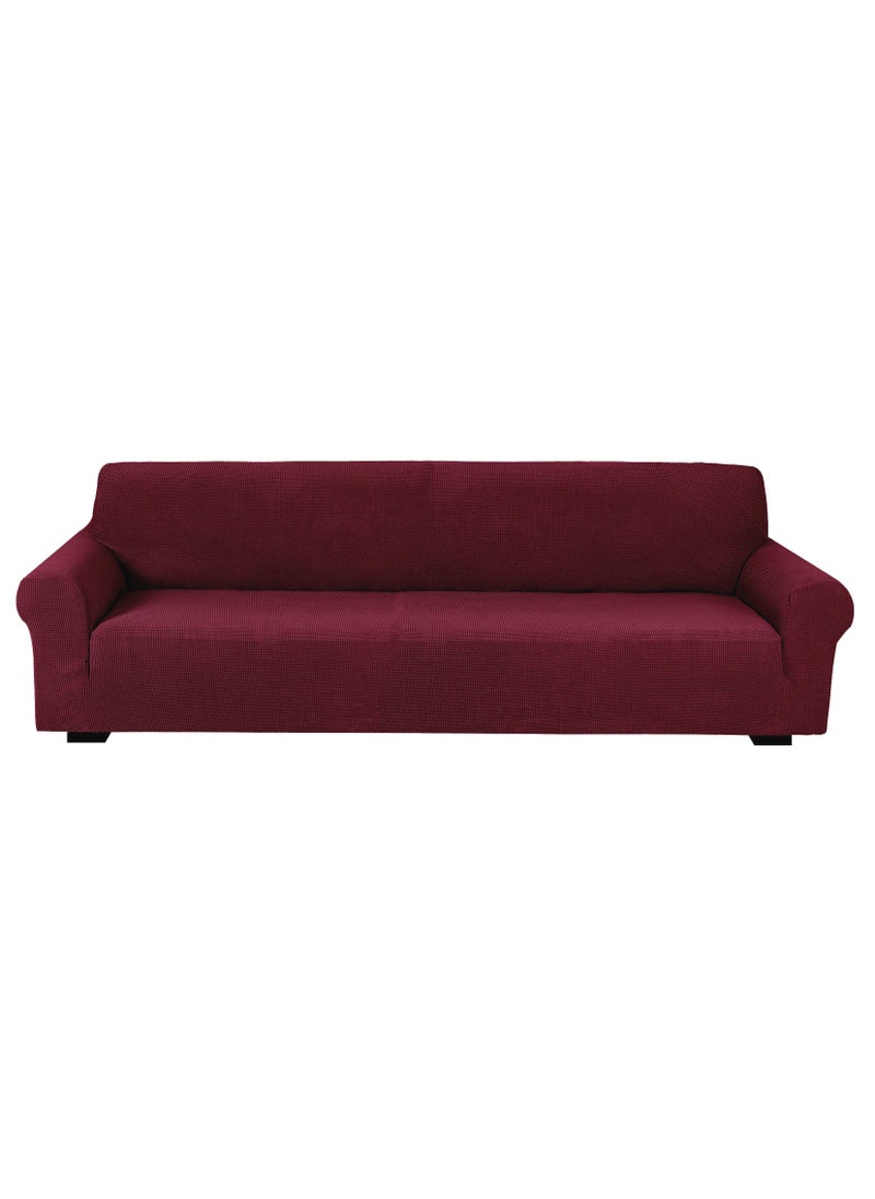 Fabienne Stretch Fit 4-Seater Sofa Cover Soft Brushed Fabric Couch Cover Exquisitely Full Coverage Furniture Protector Slipcover Four Seater Fits on Standard and Recliner Sofa 235-300cm Size Burgundy  - Image 1