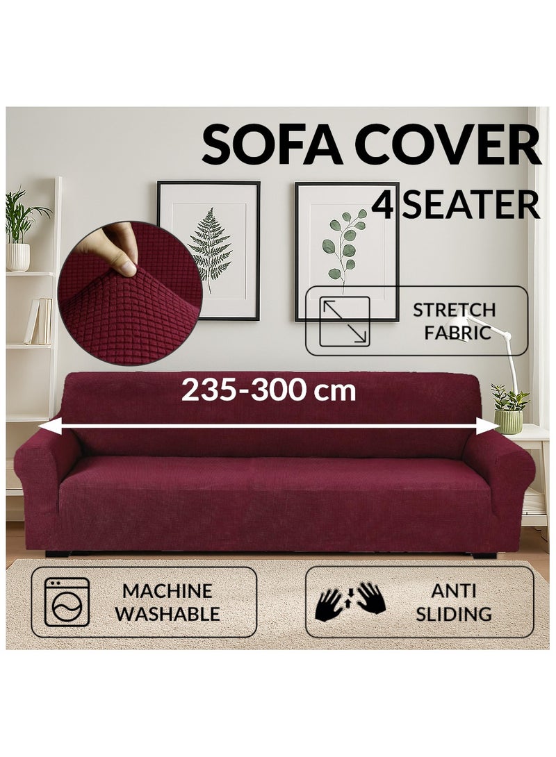 فابينني غطاء أريكة قابل للتمدد بأربعة مقاعد، غطاء أريكة من القماش الناعم المصقول، غطاء حماية كامل للأثاث، غطاء منزلق لأربعة مقاعد يناسب الأريكة القياسية والأريكة القابلة للاستلقاء مقاس 235-300 سم، لون عنابي - Image 1