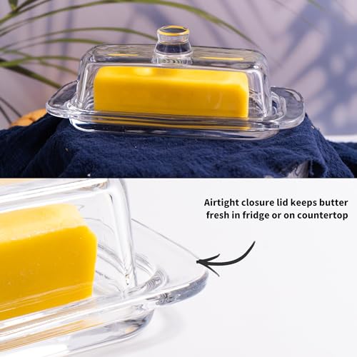QIANCHANG Glass Butter Dish with Cover, Clear Crystal Butter Holder Tray with Lid for Countertop Refrigerator - Image 5