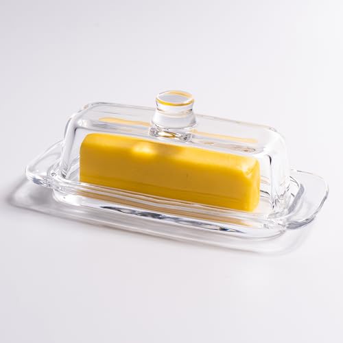 QIANCHANG Glass Butter Dish with Cover, Clear Crystal Butter Holder Tray with Lid for Countertop Refrigerator - Image 1