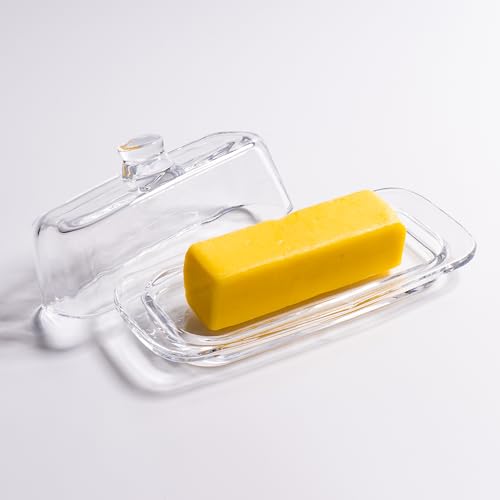 QIANCHANG Glass Butter Dish with Cover, Clear Crystal Butter Holder Tray with Lid for Countertop Refrigerator - Image 2