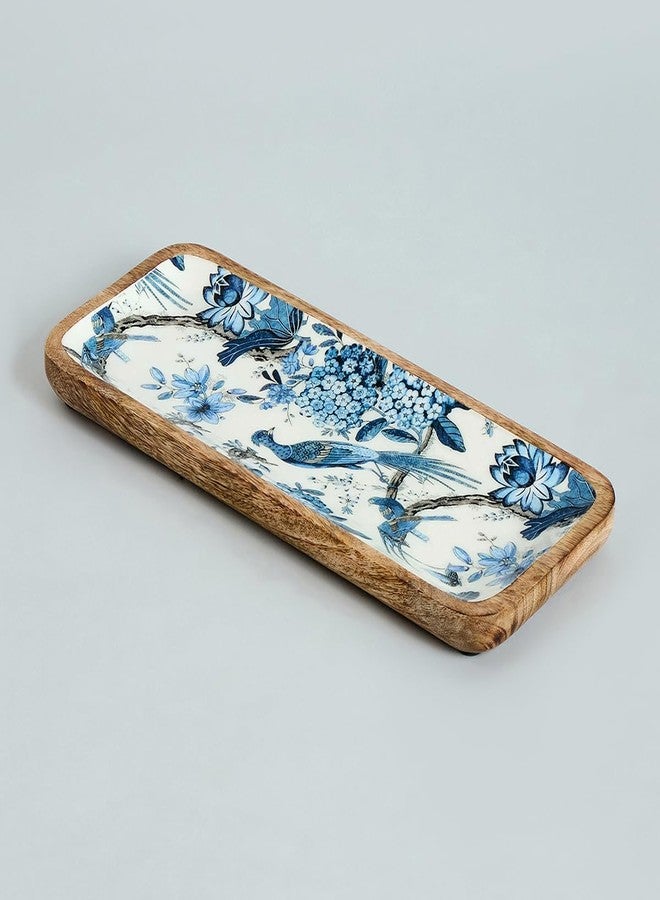 SAAGA Mango Wood Florida Printed Rectangular Platter - 12 Inch X 5 Inch - Tray for Kitchen & Dining, Ideal for Snacks, Fruits, & Desserts - Brown & White - Image 4