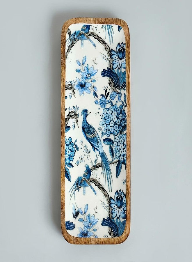 SAAGA Mango Wood Florida Printed Rectangular Platter - 12 Inch X 5 Inch - Tray for Kitchen & Dining, Ideal for Snacks, Fruits, & Desserts - Brown & White - Image 5