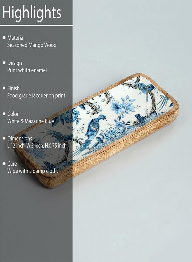 SAAGA Mango Wood Florida Printed Rectangular Platter - 12 Inch X 5 Inch - Tray for Kitchen & Dining, Ideal for Snacks, Fruits, & Desserts - Brown & White - Image 3