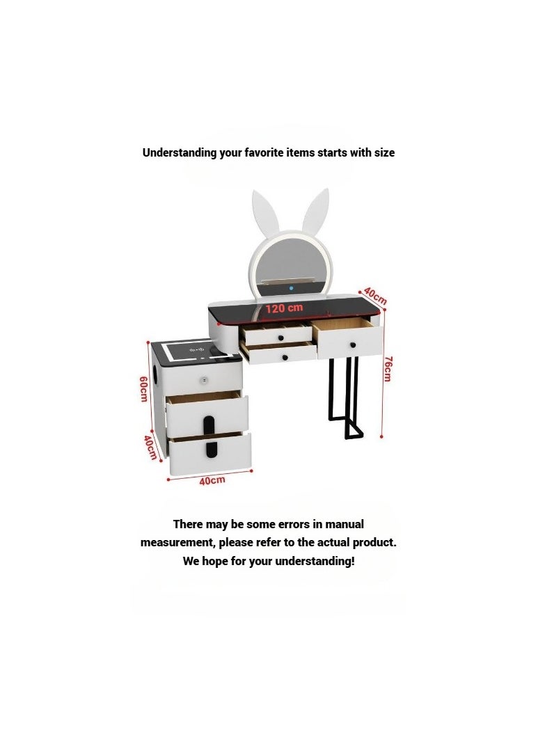 AWD - Smart Vanity Table with Mirror and Chair, Dressing Table Features Bluetooth Audio Lighted Mirror Wireless Charging Makeup Vanity in Tempered Glass Countertop and Comfortable Make up Chair - Image 1
