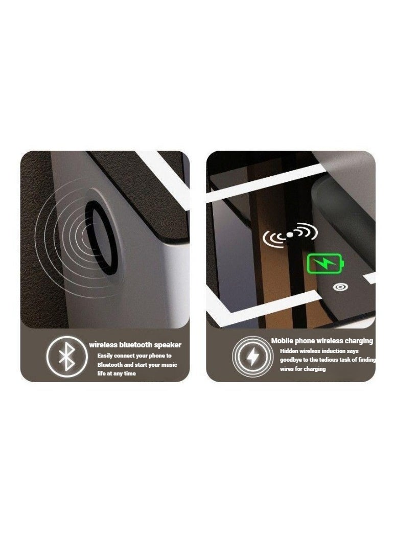 AWD - Smart Vanity Table with Mirror and Chair, Dressing Table Features Bluetooth Audio Lighted Mirror Wireless Charging Makeup Vanity in Tempered Glass Countertop and Comfortable Make up Chair - Image 1