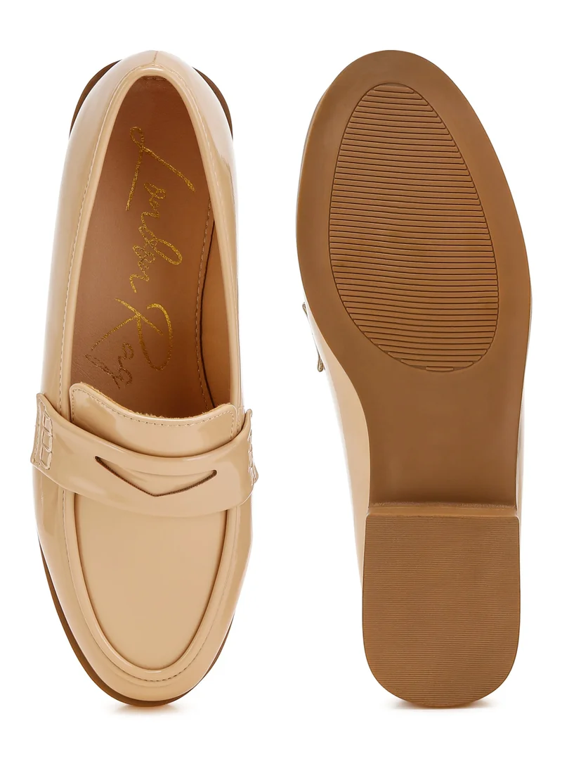 London Rag Penny Strap Detail Loafers in Beige