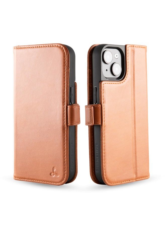 Snakehive Leather Wallet for iPhone 16 - Real Leather Wallet Phone Case with Viewing Stand and Card Holder - Flip Folio Cover with Card Slots (Smooth Tan) - Image 1