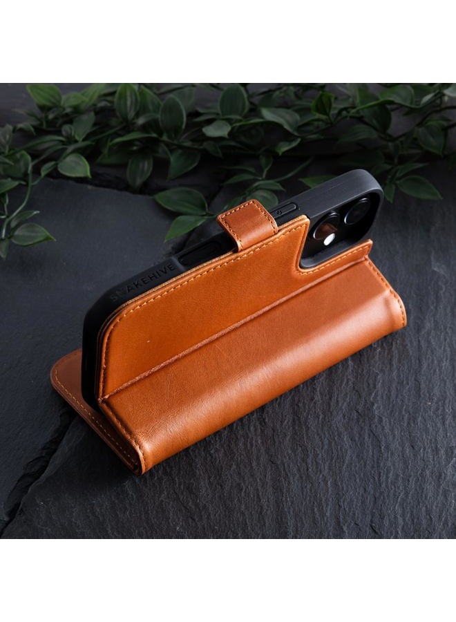 Snakehive Leather Wallet for iPhone 16 - Real Leather Wallet Phone Case with Viewing Stand and Card Holder - Flip Folio Cover with Card Slots (Smooth Tan) - Image 4