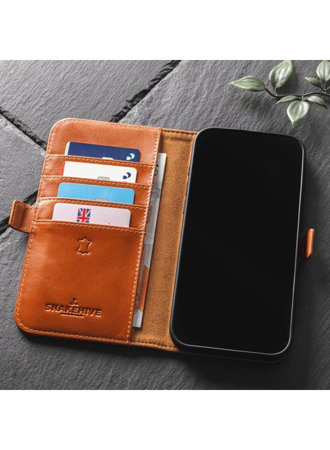 Snakehive Leather Wallet for iPhone 16 - Real Leather Wallet Phone Case with Viewing Stand and Card Holder - Flip Folio Cover with Card Slots (Smooth Tan) - Image 5