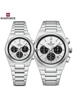 NAVIFORCE Matching Chronograph Watch Set with Multi Function Display Stainless Steel Strap Water Resistant Timepiece for Couples  - Image 1