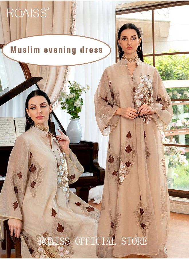 Women Luxury Stand Collar Bead Embroidered Robe Maxi Dresses Exclusive Styles Modern Stylish Abaya Middle East Arabic Banquet Wedding Party Dress Women's Festival Clothing Beige - pzsku/Z121BB374F6FA72238E65Z/45/_/1729306660/e07024b2-7dc5-42f9-bc35-99d9e751ca9b