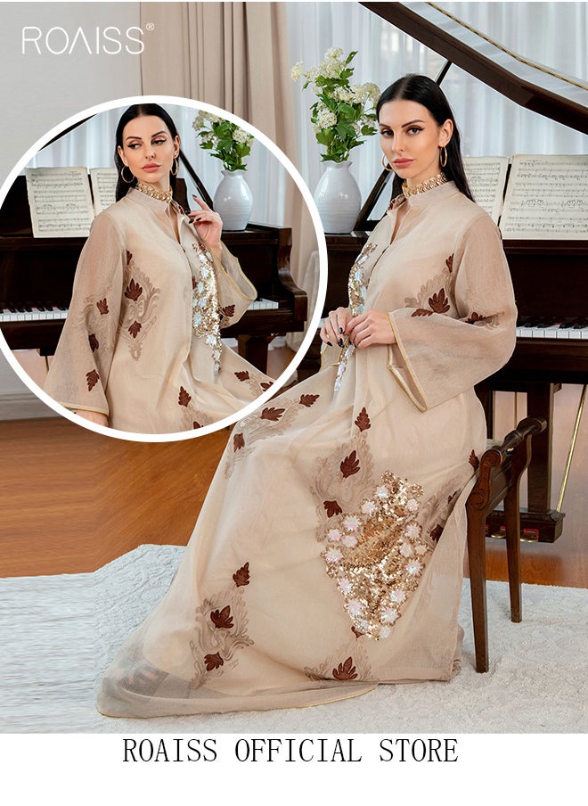 Women Luxury Stand Collar Bead Embroidered Robe Maxi Dresses Exclusive Styles Modern Stylish Abaya Middle East Arabic Banquet Wedding Party Dress Women's Festival Clothing Beige - pzsku/Z121BB374F6FA72238E65Z/45/_/1729306661/5cc8d8c1-2ce5-4294-91e8-74abe73cc8e2