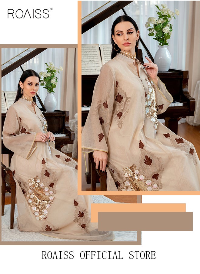 Women Luxury Stand Collar Bead Embroidered Robe Maxi Dresses Exclusive Styles Modern Stylish Abaya Middle East Arabic Banquet Wedding Party Dress Women's Festival Clothing Beige - pzsku/Z121BB374F6FA72238E65Z/45/_/1729306662/8e48ace3-7086-46c2-825a-1e76408220a6