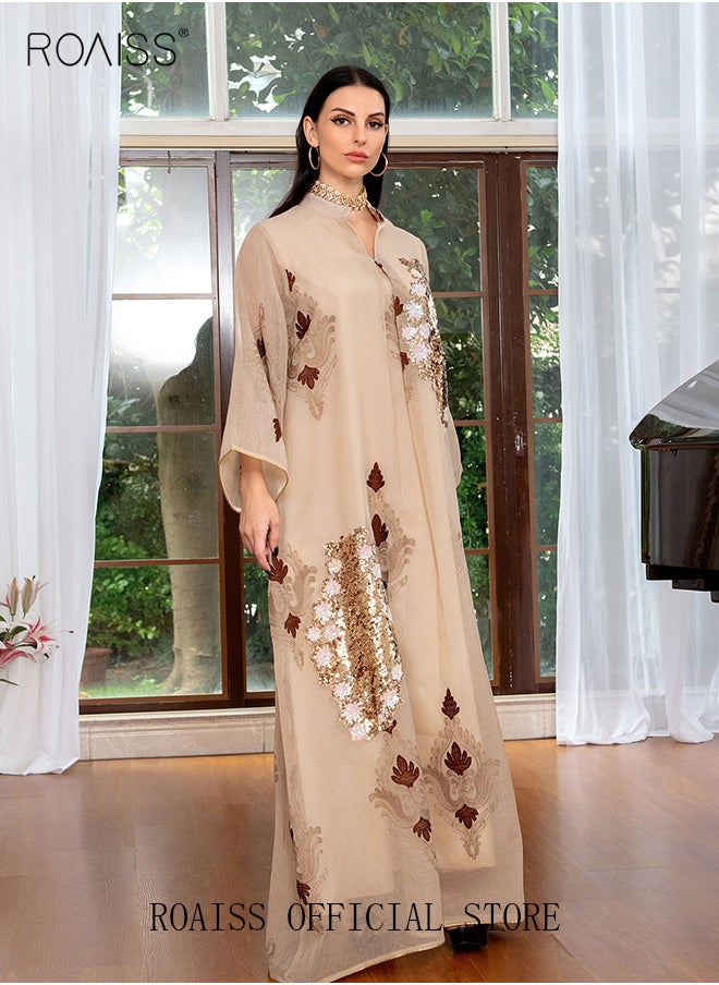 Women Luxury Stand Collar Bead Embroidered Robe Maxi Dresses Exclusive Styles Modern Stylish Abaya Middle East Arabic Banquet Wedding Party Dress Women's Festival Clothing Beige - pzsku/Z121BB374F6FA72238E65Z/45/_/1729306663/3ca78f17-2c41-49bd-a580-beb8c40fab0f