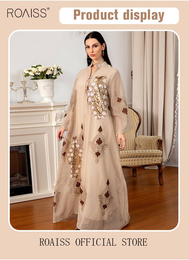 Women Luxury Stand Collar Bead Embroidered Robe Maxi Dresses Exclusive Styles Modern Stylish Abaya Middle East Arabic Banquet Wedding Party Dress Women's Festival Clothing Beige - pzsku/Z121BB374F6FA72238E65Z/45/_/1729306664/f3259ffc-6ddd-4ac0-8342-03486b25282e