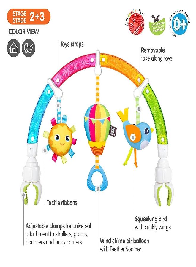 Baby Stroller Arch Toy. Benbat Rainbow Dazzle Friends Play Bar. Fun Newborns Sensory Activity, Adjustable for Bouncers and Car Seat.