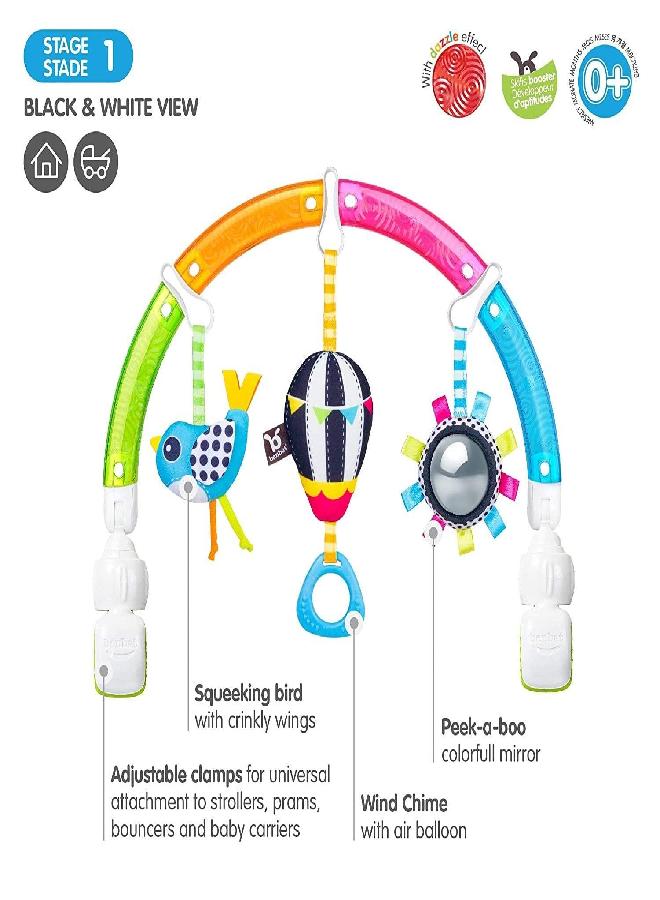 Baby Stroller Arch Toy. Benbat Rainbow Dazzle Friends Play Bar. Fun Newborns Sensory Activity, Adjustable for Bouncers and Car Seat.