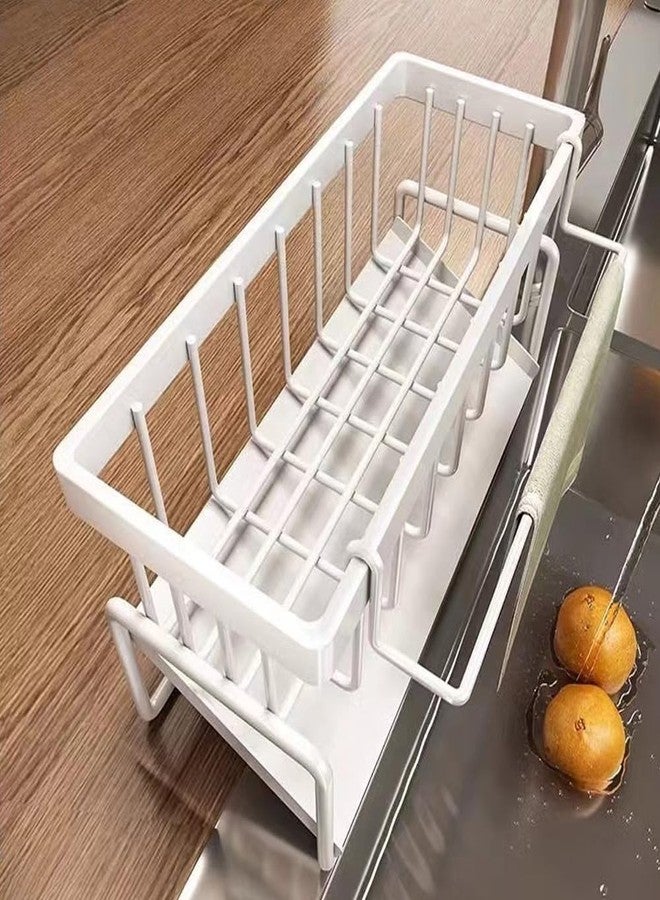 Vilemoon Sink Caddy Kitchen Sink Organizer, Sponge Holder for Kitchen Countertop for Dish Brush Gloves, Dish Cloth Hanger, Rustproof Kitchen Caddy with Drip Tray (White) - Image 4