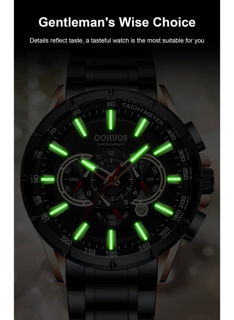 جوهوس ساعة الرجال، ساعة المعصم الرجال مقاومة للماء كرونوغراف الجيش التناظرية الفولاذ المقاوم للصدأ الذكور ساعة الرجل الرياضة الساعات - 48mm - الفضة - Image 4