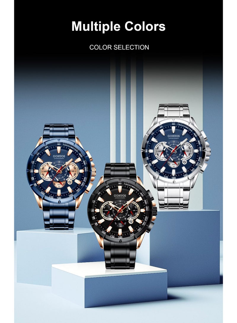 جوهوس ساعة الرجال، ساعة المعصم الرجال مقاومة للماء كرونوغراف الجيش التناظرية الفولاذ المقاوم للصدأ الذكور ساعة الرجل الرياضة الساعات - 48mm - الفضة - Image 5
