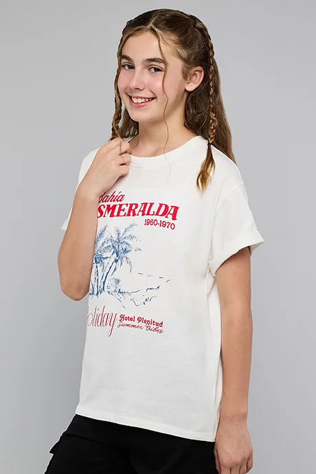 أر أند بي Printed T-Shirt with Crew Neck and Short Sleeves
