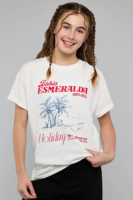 أر أند بي Printed T-Shirt with Crew Neck and Short Sleeves