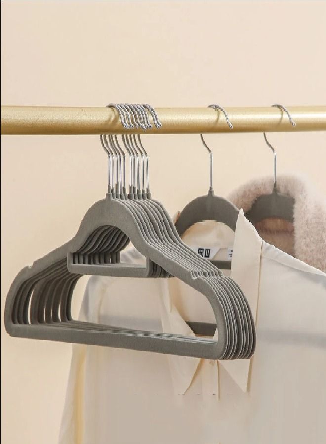 10-Piece Non-Slip Flocking Hangers Grey - Image 1