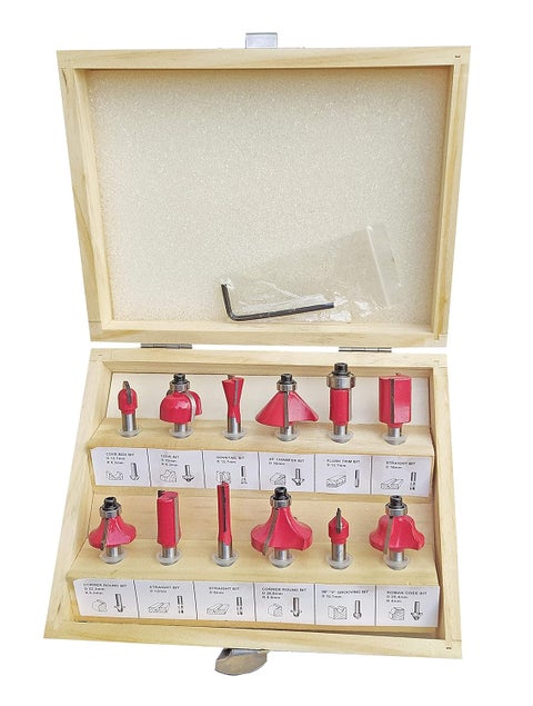Inditrust 6 mm Router Bit Set 12 Pcs Multi Shape for RouterTrimmer Combo with Wooden Box Specially Designed for Wood Working
