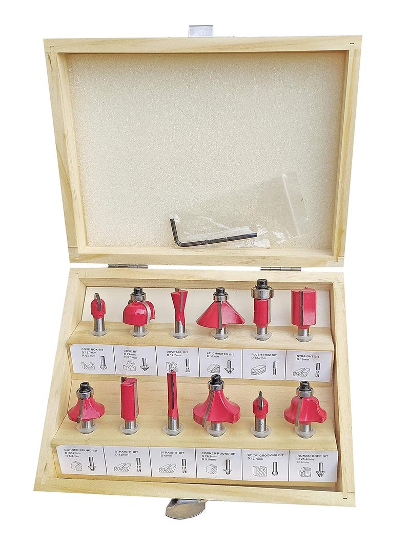 Inditrust Inditrust 6 mm Router Bit Set 12 Pcs Multi Shape for RouterTrimmer Combo with Wooden Box Specially Designed for Wood Working  - Image 1