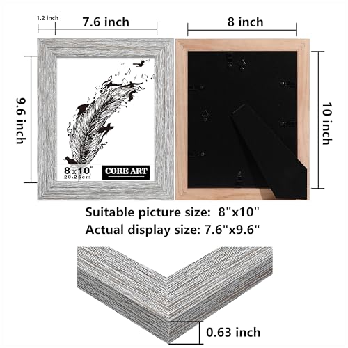 CORE ART 8x10 Picture Frame, Handmade Wood Rustic Gray (Grey) Photo Frame Set of 2, High Definition Semi-tempered Glass Wall or Tabletop Display - Image 2