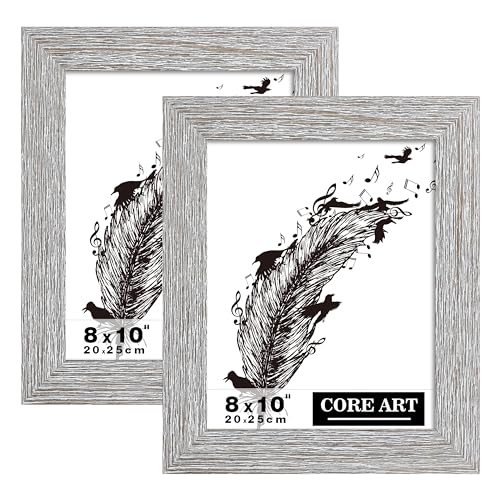 CORE ART 8x10 Picture Frame, Handmade Wood Rustic Gray (Grey) Photo Frame Set of 2, High Definition Semi-tempered Glass Wall or Tabletop Display - Image 1
