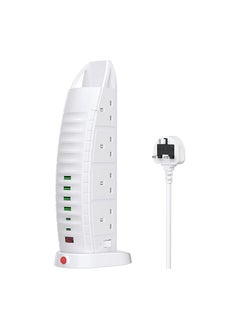 Burj Al Arab Sailboat Shape Tower Extension Lead with USB, Tower Extension Cord 8 Way Outlets 6 USB (2 Type C and 4 USB Ports)  3.6A Multi Plug Extension Socket 2M Cable with Switches, Vertical Power