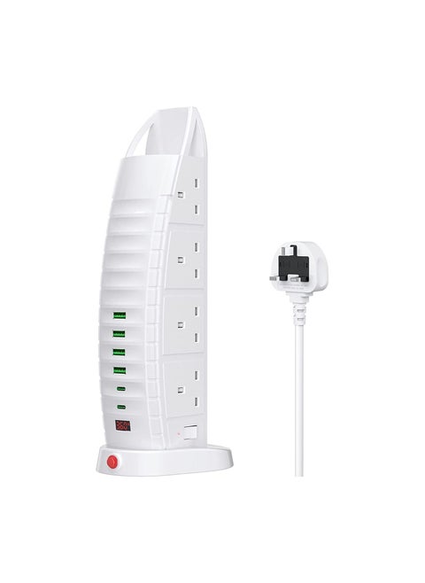 Burj Al Arab Sailboat Shape Tower Extension Lead with USB, Tower Extension Cord 8 Way Outlets 6 USB (2 Type C and 4 USB Ports)  3.6A Multi Plug Extension Socket 2M Cable with Switches, Vertical Power