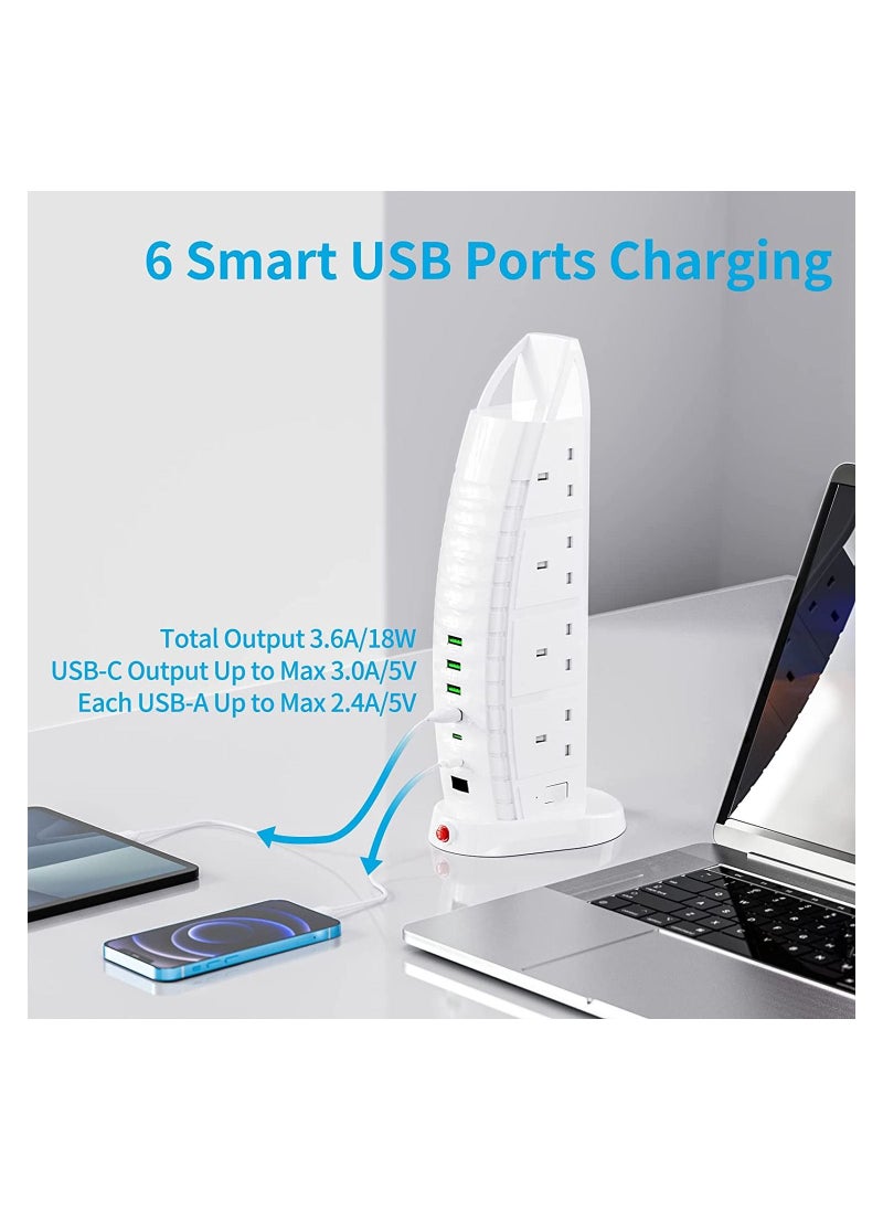Generic - Burj Al Arab Sailboat Shape Tower Extension Lead with USB, Tower Extension Cord 8 Way Outlets 6 USB (2 Type C and 4 USB Ports)  3.6A Multi Plug Extension Socket 2M Cable with Switches, Vertical Power - Image 1