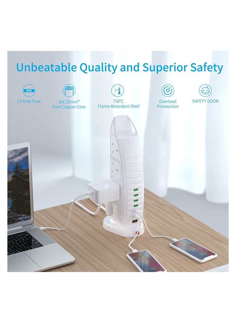 Generic - Burj Al Arab Sailboat Shape Tower Extension Lead with USB, Tower Extension Cord 8 Way Outlets 6 USB (2 Type C and 4 USB Ports)  3.6A Multi Plug Extension Socket 2M Cable with Switches, Vertical Power - Image 1