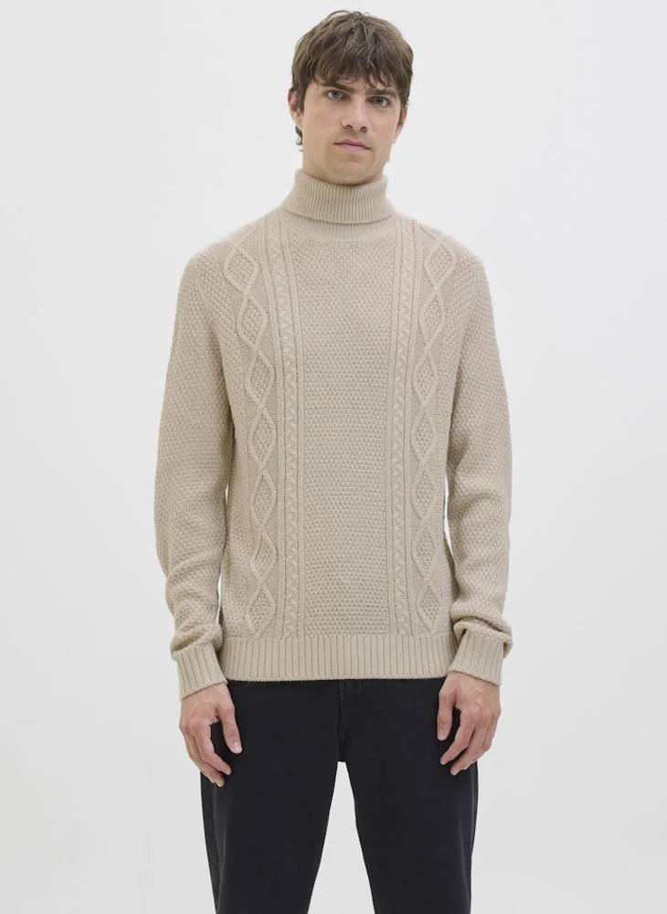 Knit Roll Neck Half Zip Sweater